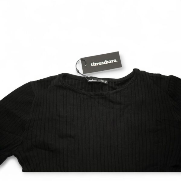 Long-Sleeve Flare Dress with Textured Elegance Black - Image 2